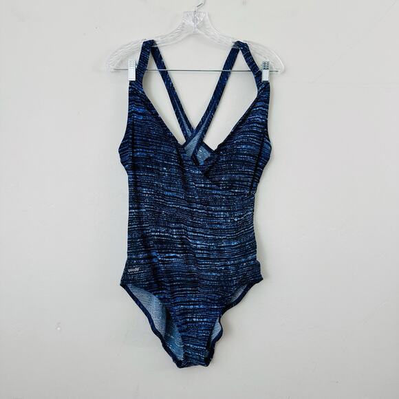 Speedo Blue Cross Back One Piece Swim Suit Women’s Size L - Picture 1 of 6